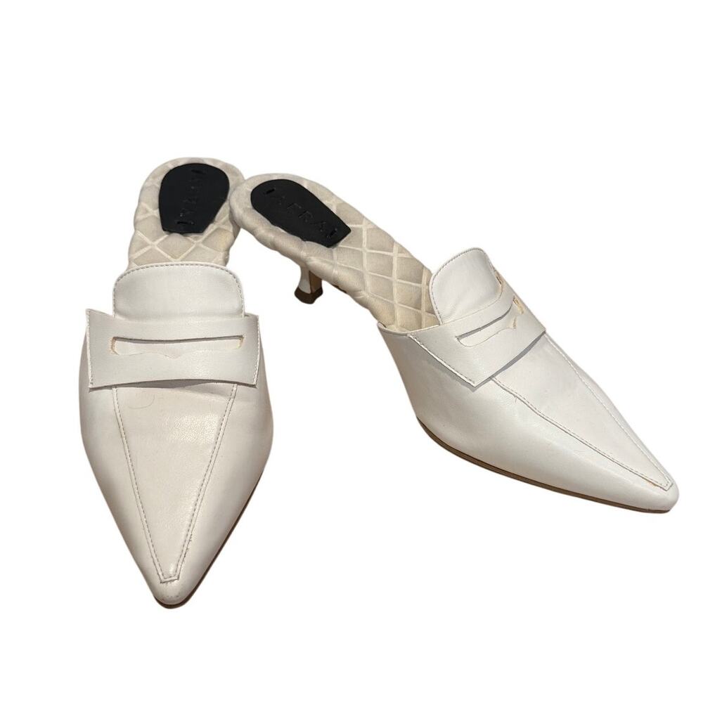 AERA Solid Leather Mule Loafers Pointed Toe Dress Casual White Womens EU 36 US 6